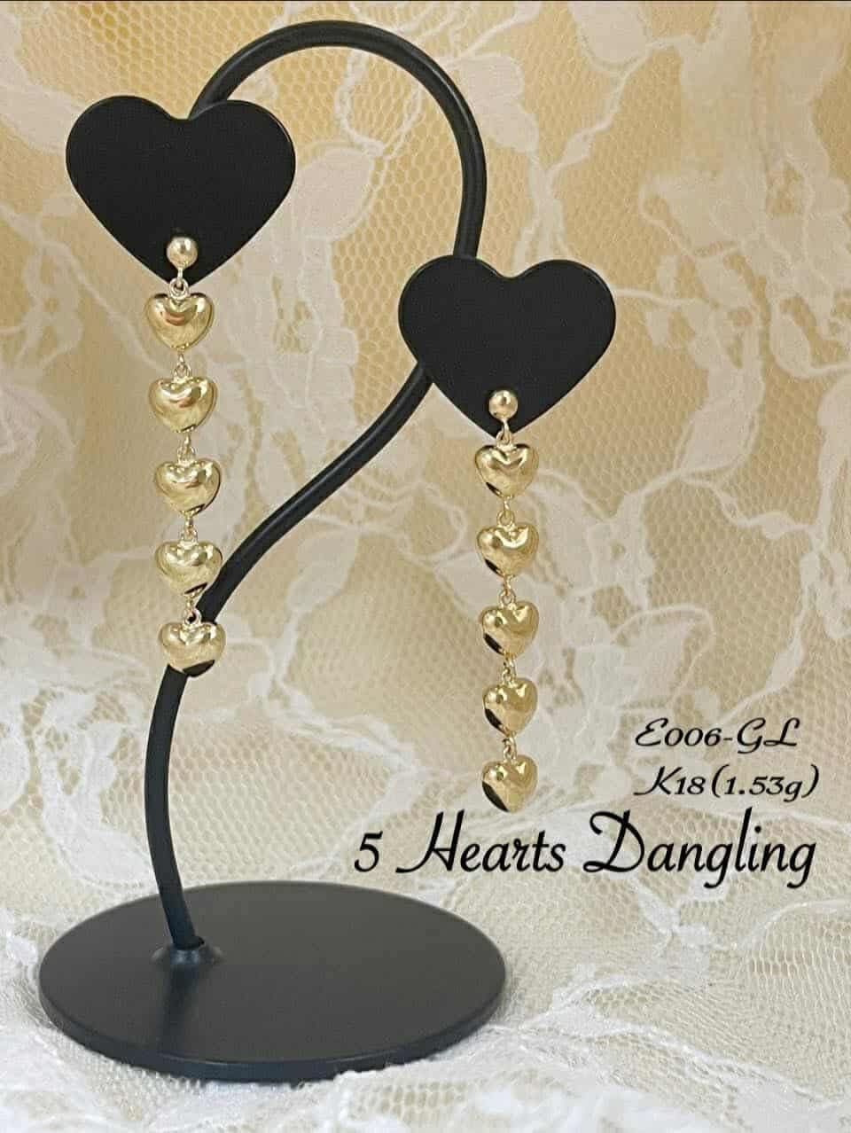 K18 DANGLING 5 HEARTS