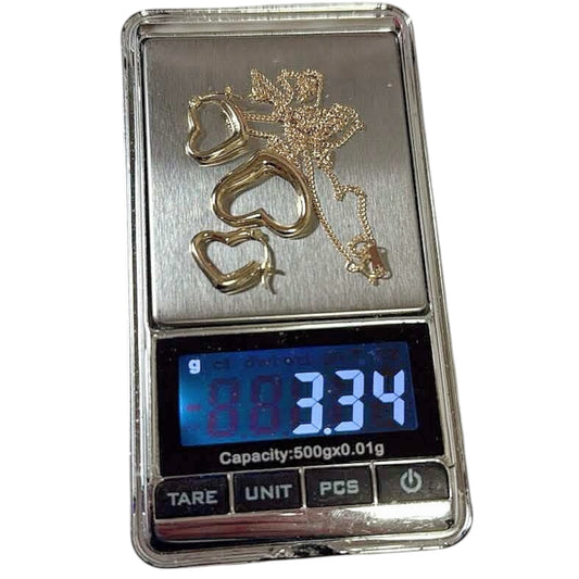 K18 NECKLACE/ OPEN HEART PENDANT and EARRINGS