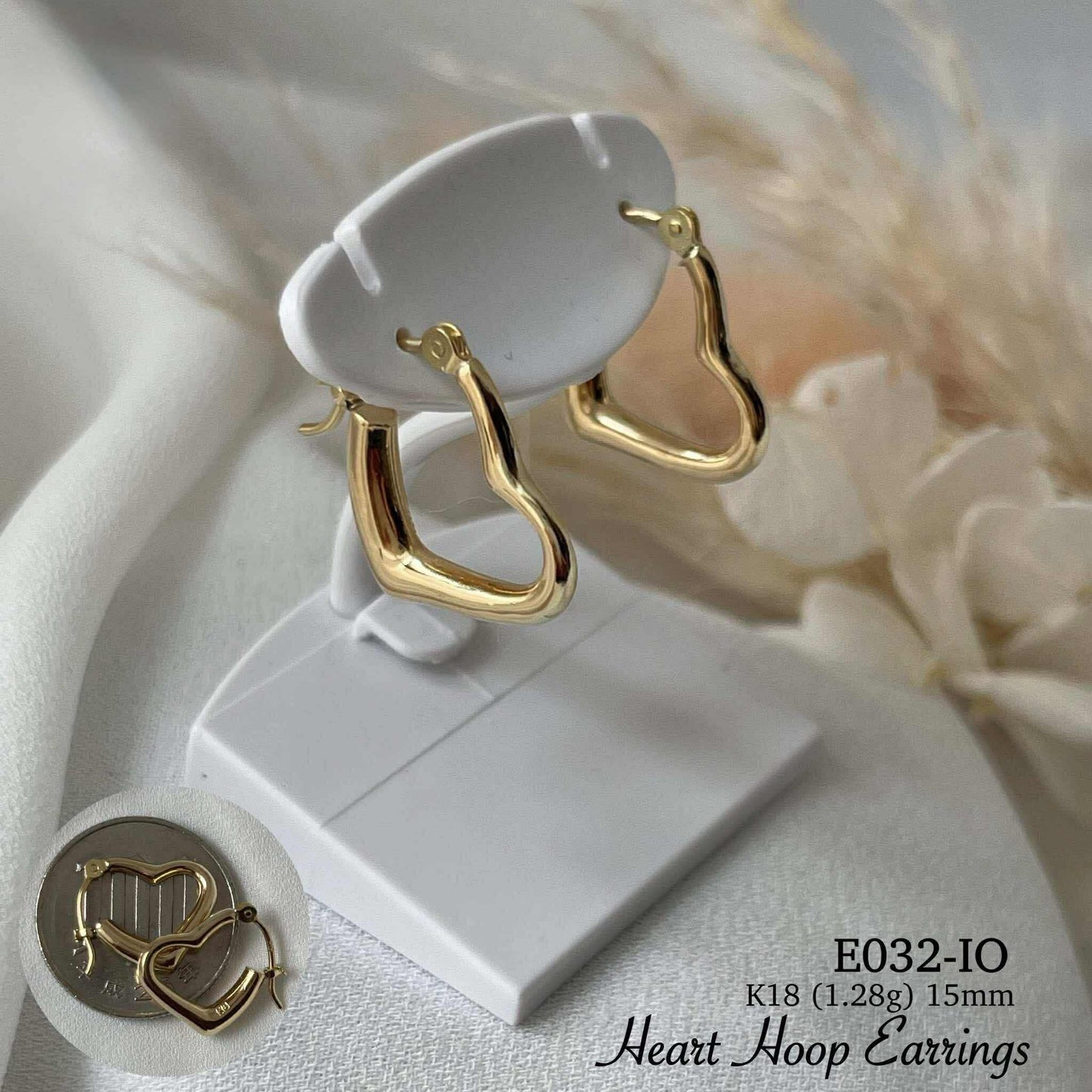 K18 HEART HOOP EARRINGS