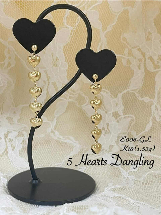 K18 DANGLING 5 HEARTS
