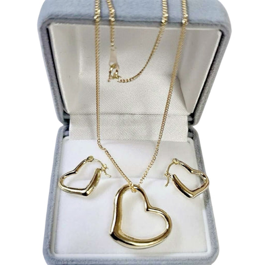 K18 NECKLACE/ OPEN HEART PENDANT and EARRINGS